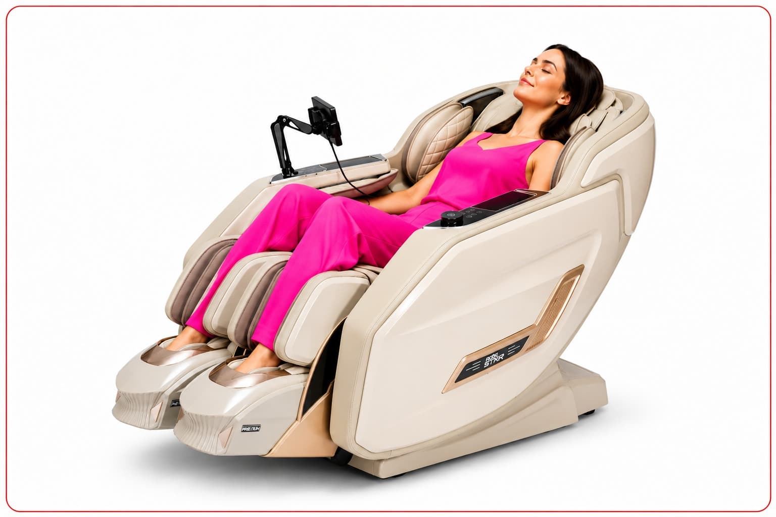 Woman reclining in RoboSTAR luxury massage chair